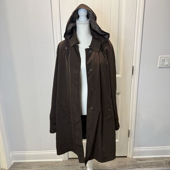 Gallery XL Overcoat 100% Polyester Detach Hooded Brown Midi Long Sleeves - Picture 1 of 16